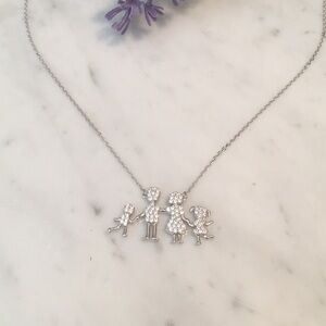 Sterling silver Family necklace boy girl cz stones